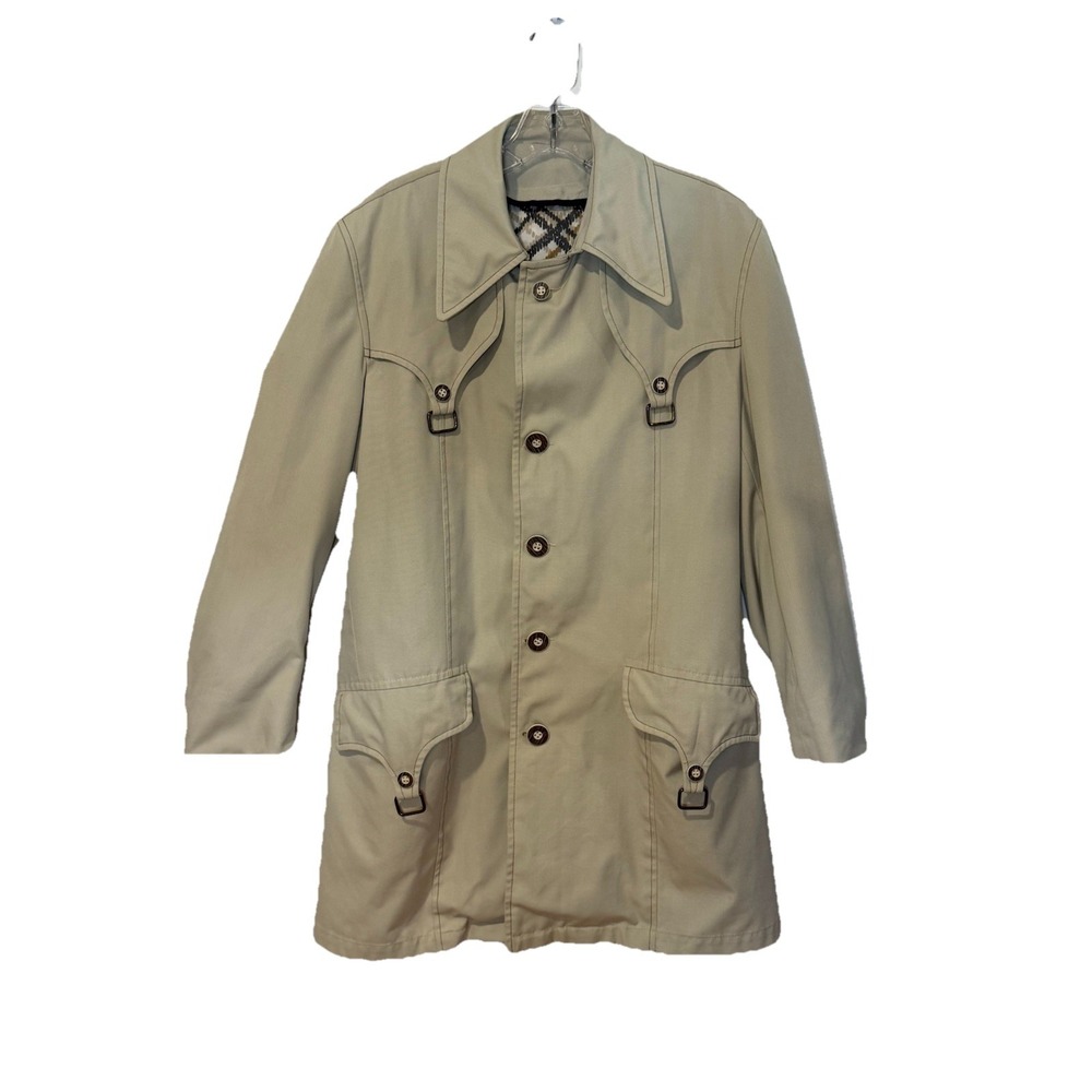Vintage 70s Richman Brothers Short Trench Coat Zip Out Liner Men's 38 Tan Khaki